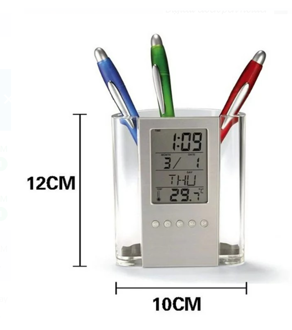 Pen Pencil Holder/organizer, Digital LCD Desk Pen Holder, Calendar, Timer, clock, thermometer Desktop Electronic Office stationary organizer, office giftset, bedroom table organizer, can be branded fo