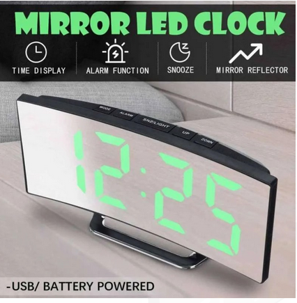 Digital Alarm Clock Bedside, LED Bedside Clock with 7" Curved Screen, Snooze, 2 Levels of Brightness,Night Light, USB Charging Port and battery powered, 12/24 Hr, for Heavy Sleepers, Travel clock.