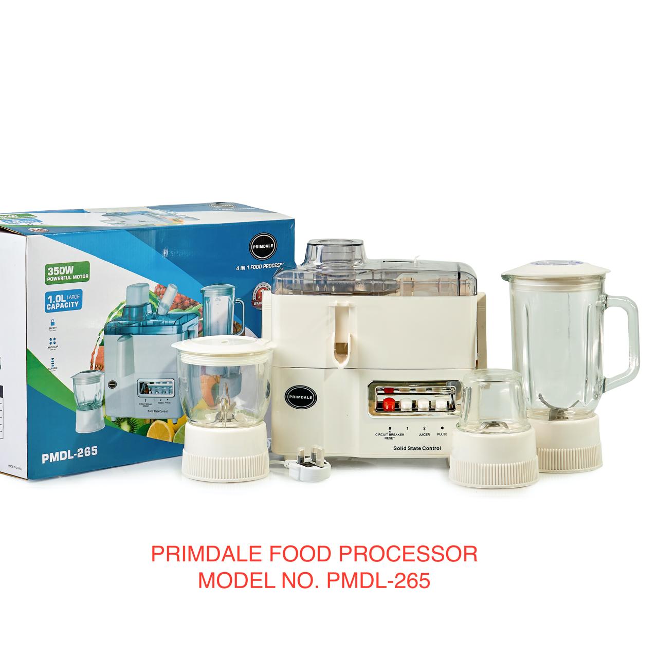 Primdale 4 in 1 food processor with 1litre jug
Model no PMDL-265