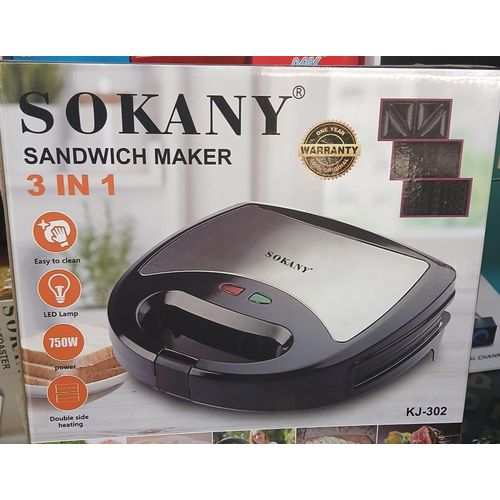 Sokany 3 in 1 sandwich maker
Model no KJ-302
750wattswith LED indicator lamp