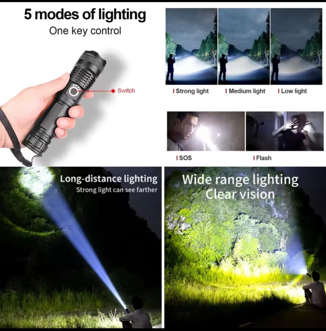 New p50 Tactical flashlight 2000 Lumens aluminium alloy brightest torch 18650 battery security torch compact police torch 5 modes lighting  self defence flashlight