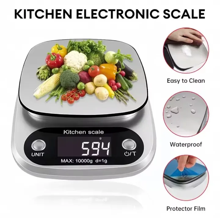 Digital kitchen scale 10kgs lcd weighing machine Stainless Steel Digital Kitchen Weighing Scale 10kg Capacity with LCD Display, Battery Powered Food Scale with Multiple Units for Baking, Cooking