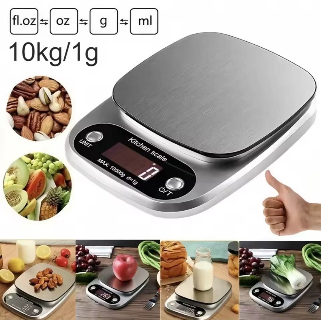 Digital kitchen scale 10kgs lcd weighing machine Stainless Steel Digital Kitchen Weighing Scale 10kg Capacity with LCD Display, Battery Powered Food Scale with Multiple Units for Baking, Cooking