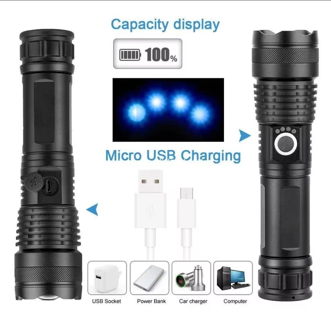New p50 Tactical flashlight 2000 Lumens aluminium alloy brightest torch 18650 battery security torch compact police torch 5 modes lighting  self defence flashlight