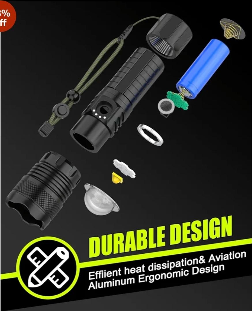 New p50 Tactical flashlight 2000 Lumens aluminium alloy brightest torch 18650 battery security torch compact police torch 5 modes lighting  self defence flashlight