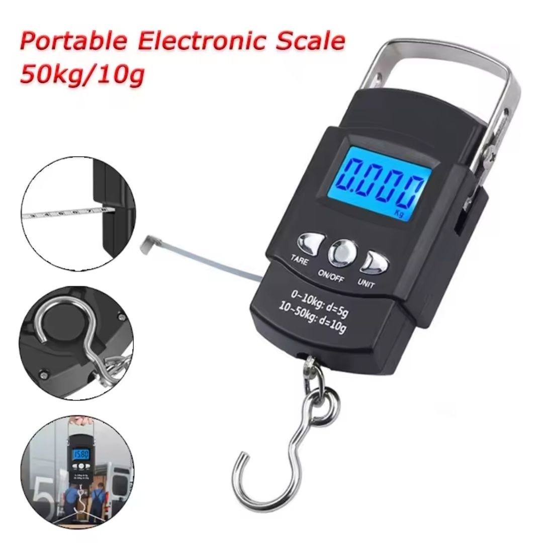 Digital 50Kgs Portable Rechargeable Hanging Weighing Scale with LCD Display for Luggage, Travel, Kitchen, Shops and Outdoor Use – Compact, Accurate, Durable and Easy to Carry
