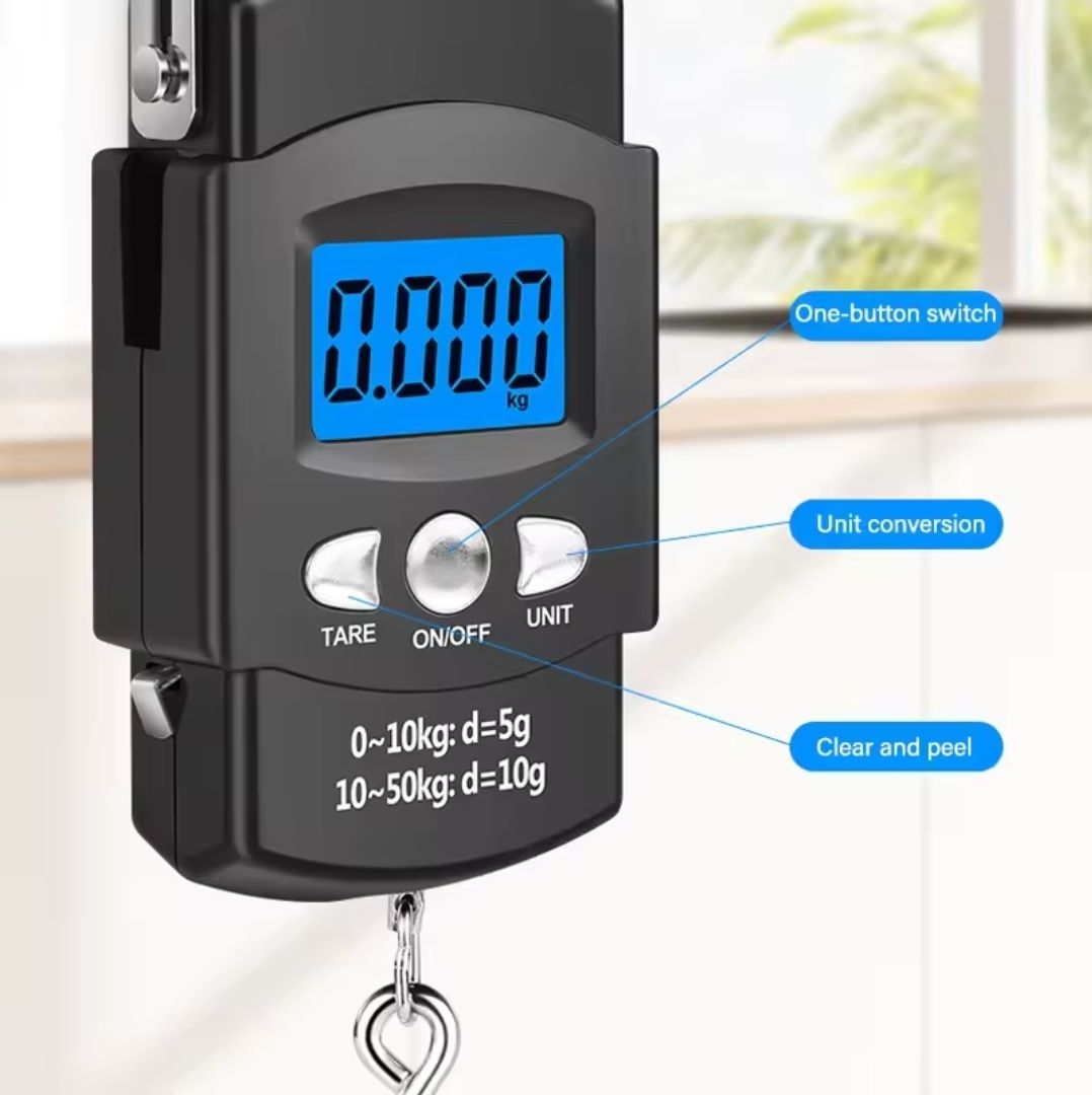 Digital 50Kgs Portable Rechargeable Hanging Weighing Scale with LCD Display for Luggage, Travel, Kitchen, Shops and Outdoor Use – Compact, Accurate, Durable and Easy to Carry