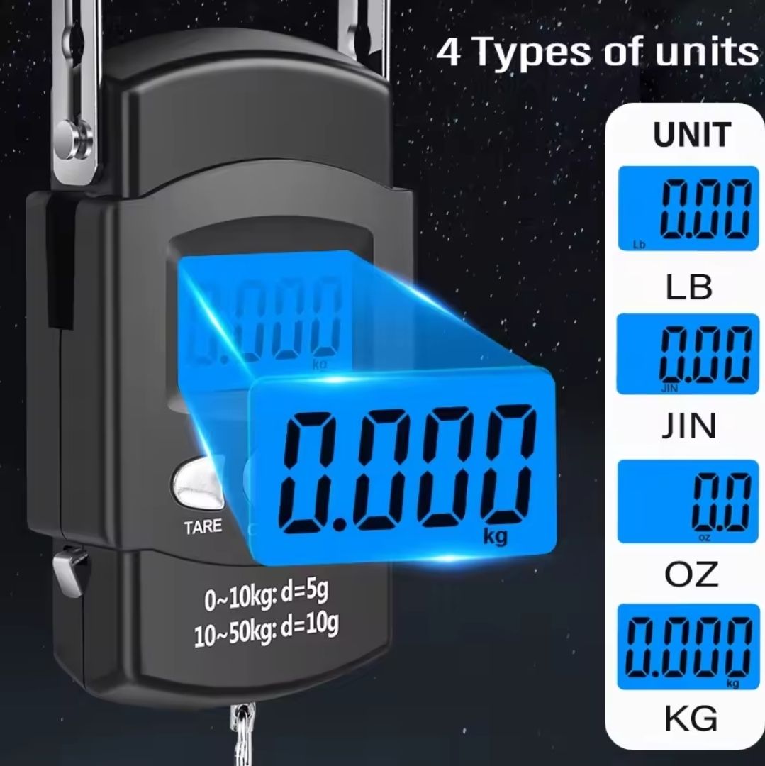Digital 50Kgs Portable Rechargeable Hanging Weighing Scale with LCD Display for Luggage, Travel, Kitchen, Shops and Outdoor Use – Compact, Accurate, Durable and Easy to Carry