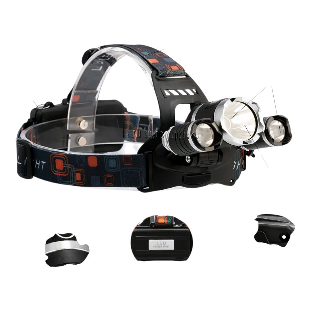 Head Torch Rechargeable, 8000L Super Bright Headlamp with 3 Lights 5 Modes, 4400mAh - IPX6 Waterproof Adjustable Focus Headlight