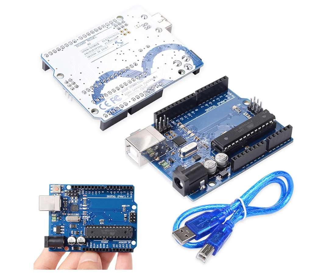 UNO R3 Board ATmega328P with USB Cable for Arduino, Electronics Kit Essential Tools, Input Voltage 7-12V, 16MHz, 14 Digital 1/0 pin Supports PWM