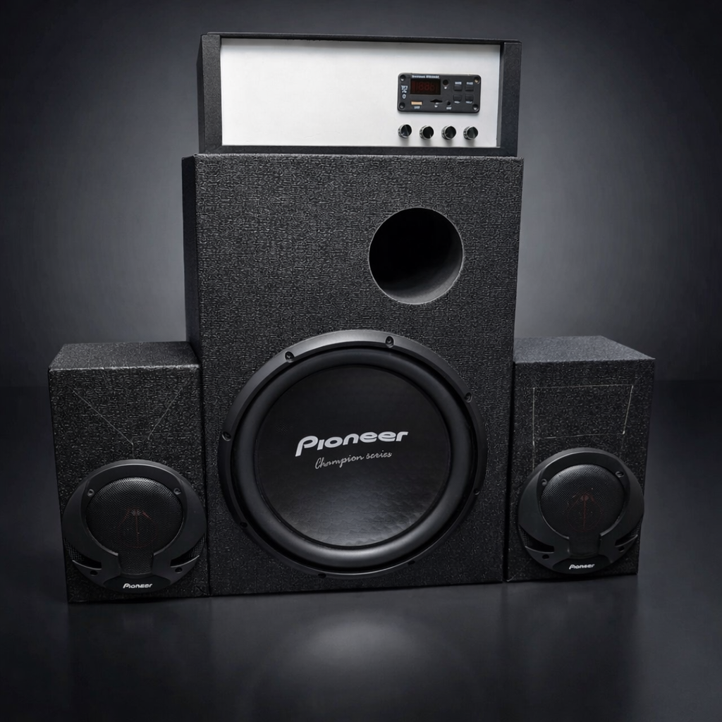 Juakali 2.1 Channel Amplifier Green Board Audio System with 24V Transformer Pioneer 1400W Subwoofer Dual Midrange Speakers Bluetooth FM AC Powered Sound System Kenya