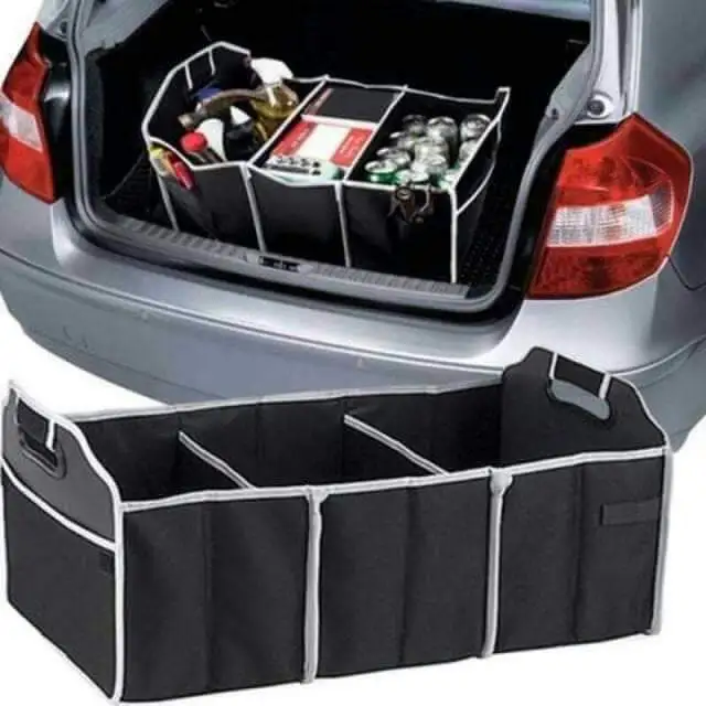 Foldable Car boot organizer, Portable Foldable Waterproof Auto Storage Bag with 3 Compartments, Collapsible Cargo Trunk Groceries Organizer, Car Accessories.