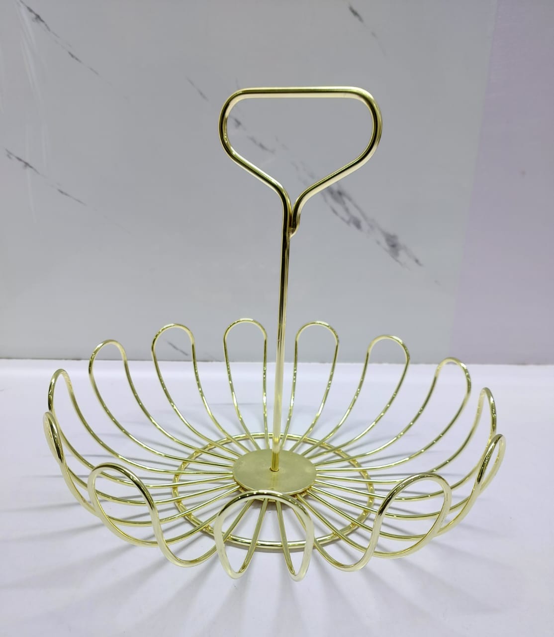 Detachable Metallic mesh fruits BASKET with stand  available in colour gold