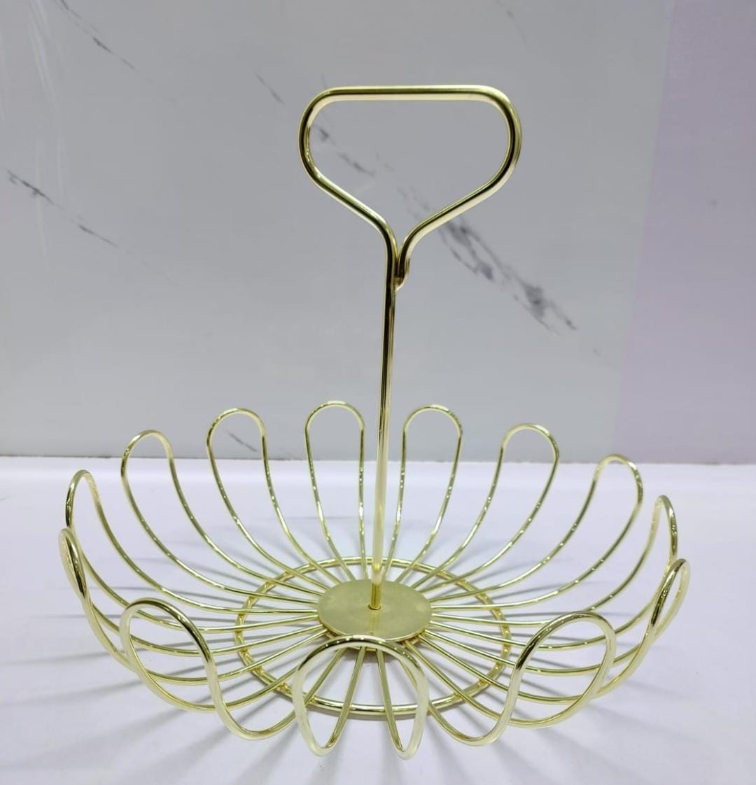 Detachable Metallic mesh fruits BASKET with stand  available in colour gold