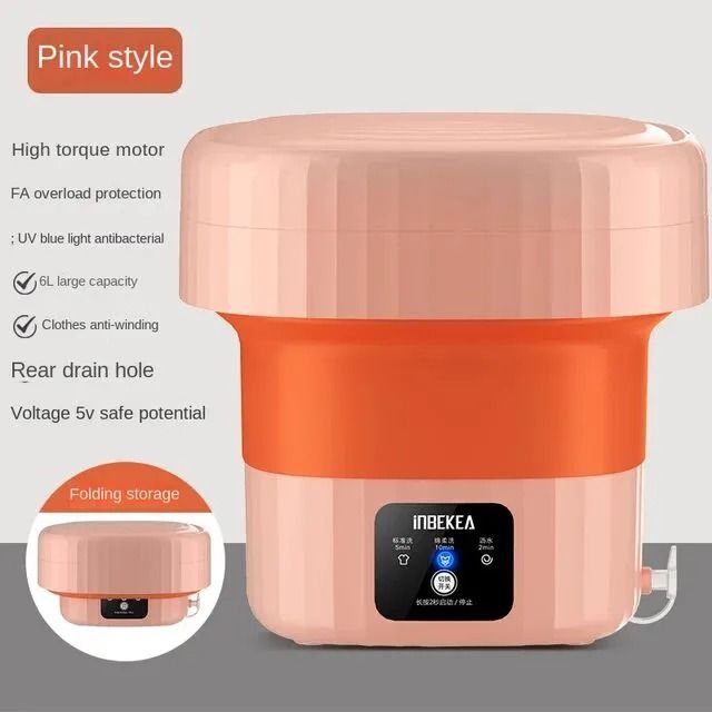 6L Foldable Washing Machine With Dryer Bucket for Clothes, Socks, Underwear Cleaning Washer Mini Small Travel Washing Machine