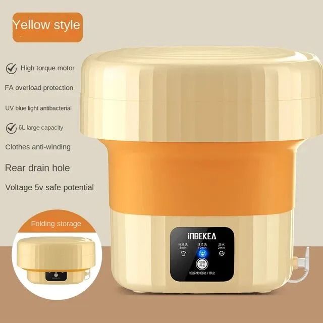 6L Foldable Washing Machine With Dryer Bucket for Clothes, Socks, Underwear Cleaning Washer Mini Small Travel Washing Machine