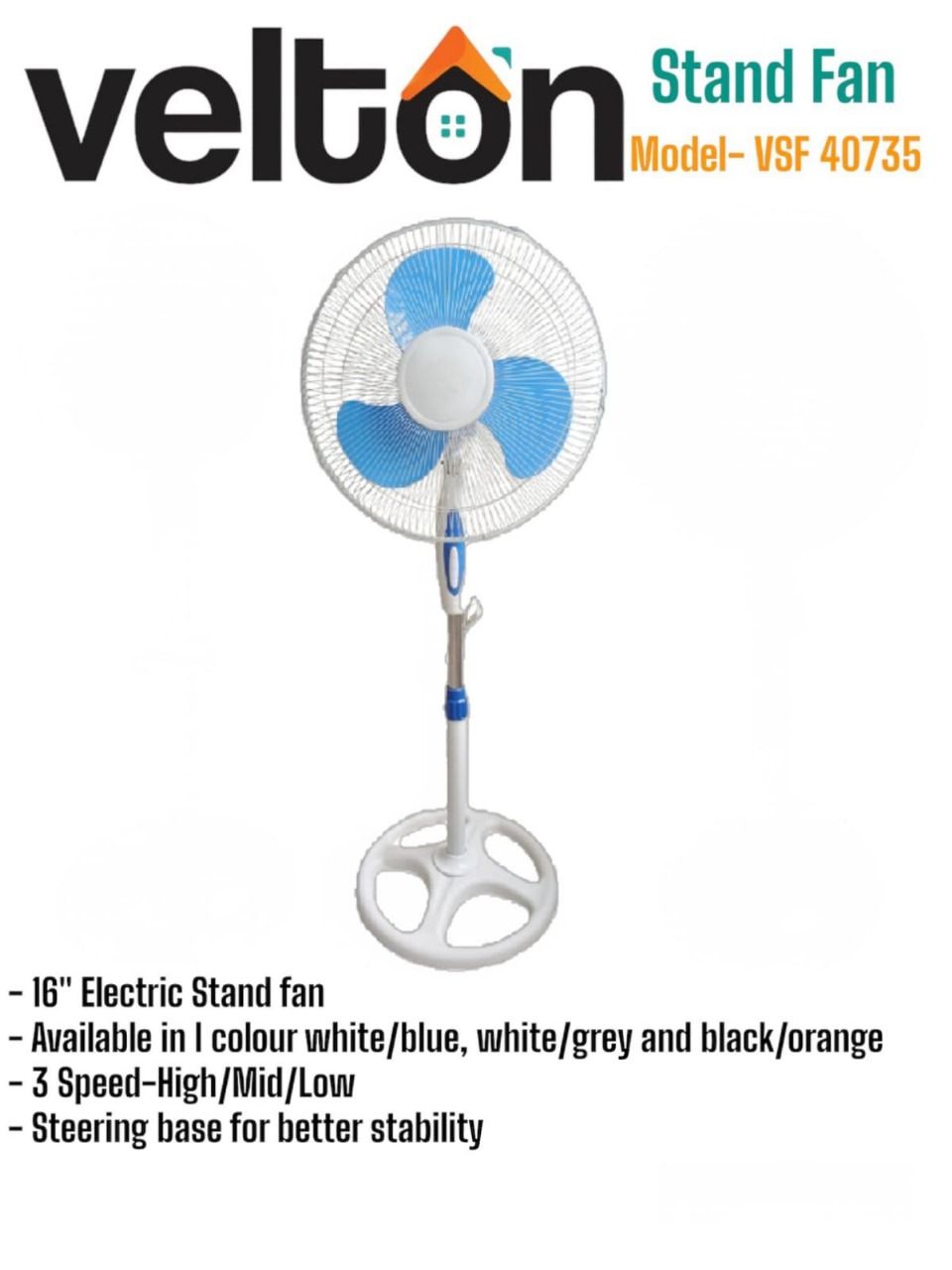 VELTON 16 INCH HEAVY DUTY STAND FAN FIVE BLADES