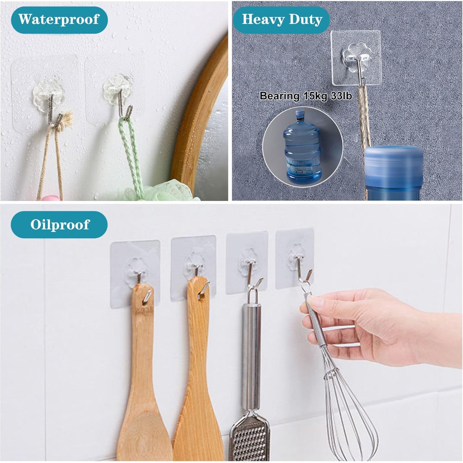 10Pcs Transparent Hooks Strong Self Adhesive Wall Hangers Suction Heavy Load Rack Punch-free Waterproof Kitchen Bathroom Hook
