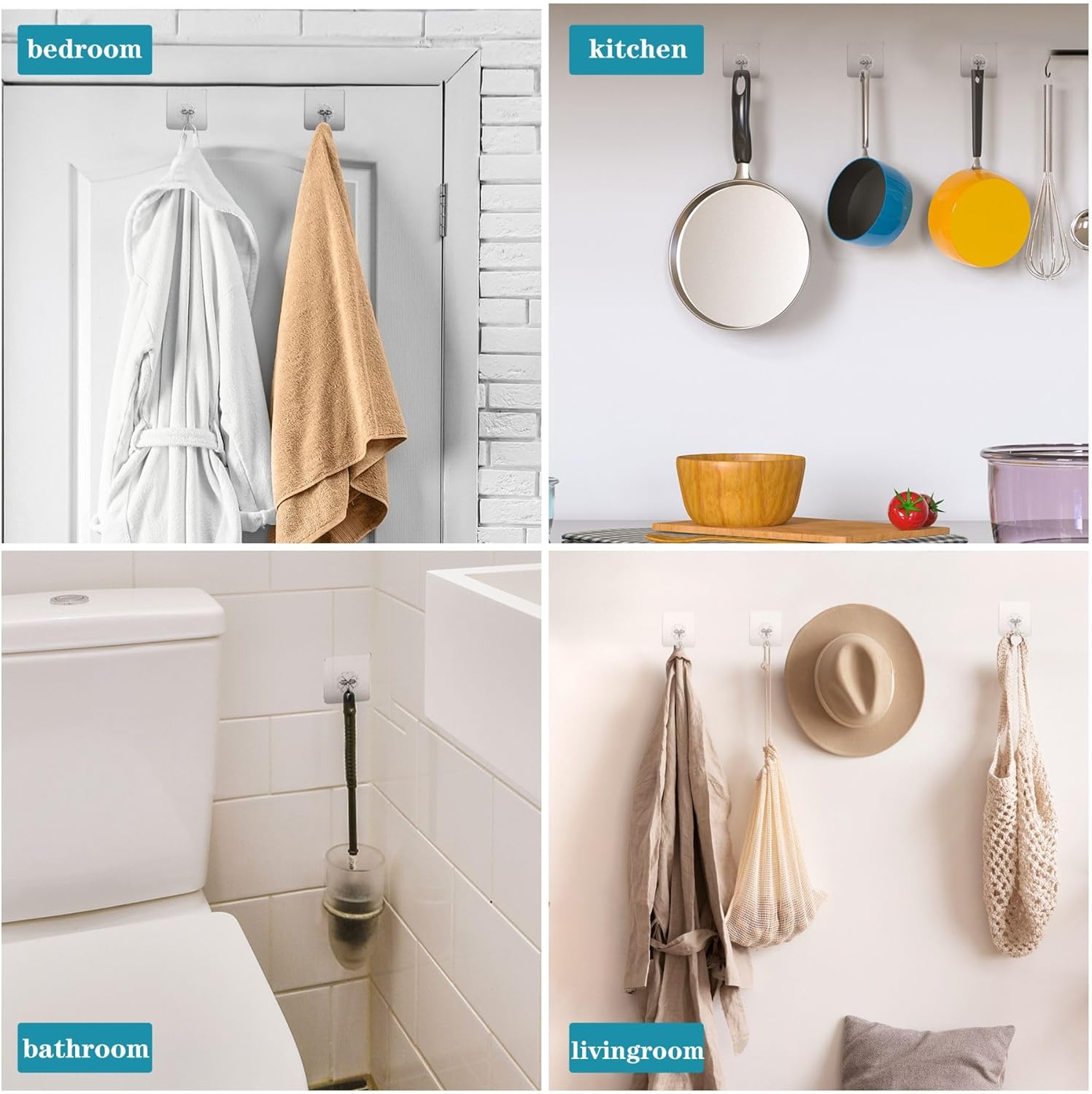10Pcs Transparent Hooks Strong Self Adhesive Wall Hangers Suction Heavy Load Rack Punch-free Waterproof Kitchen Bathroom Hook