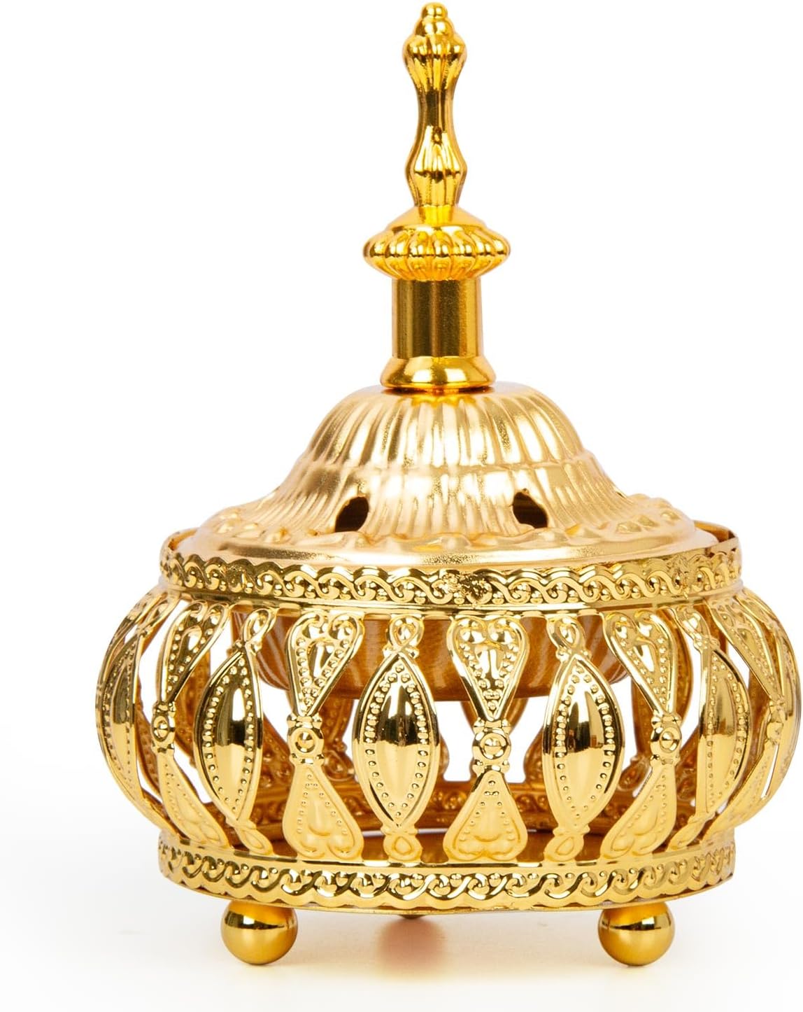 Golden Incense Holder, Frankincense Charcoal Incense Resin Stand, Bakhoor Incense Burner, Ideal for Aromatherapy Yoga Spa, Home Christian Church Censer