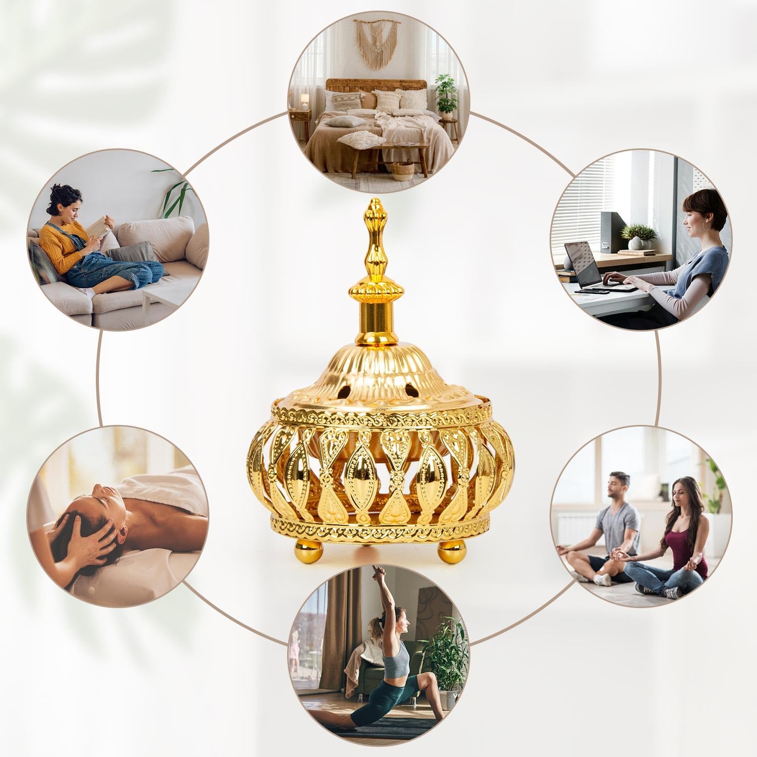 Golden Incense Holder, Frankincense Charcoal Incense Resin Stand, Bakhoor Incense Burner, Ideal for Aromatherapy Yoga Spa, Home Christian Church Censer
