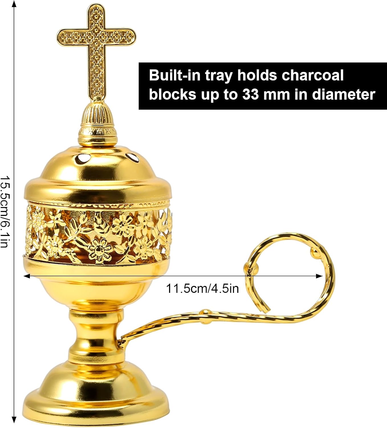 Incense Burner, Frankincense Charcoal Incense Stand, Incense Burner Holder, Ideal for Aromatherapy, Yoga and Spa, Home and Christian Church Censer