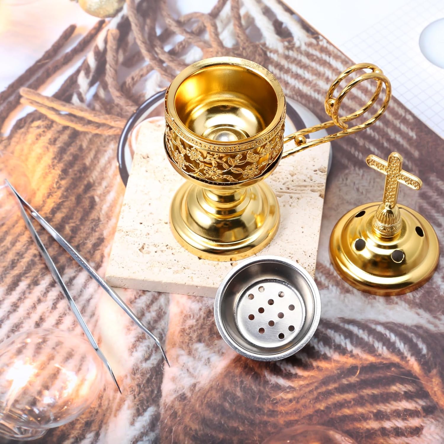 Incense Burner, Frankincense Charcoal Incense Stand, Incense Burner Holder, Ideal for Aromatherapy, Yoga and Spa, Home and Christian Church Censer