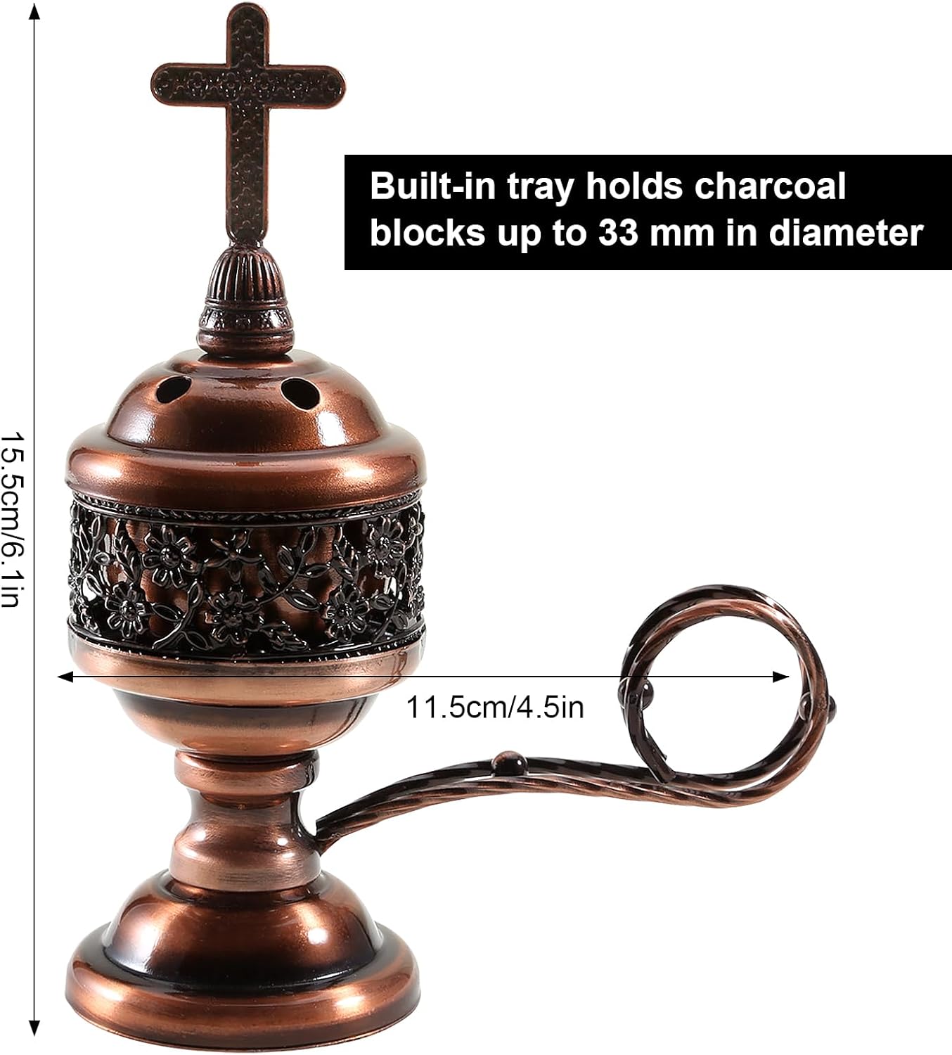 Incense Burner, Frankincense Charcoal Incense Stand, Incense Burner Holder, Ideal for Aromatherapy, Yoga and Spa, Home and Christian Church Censer