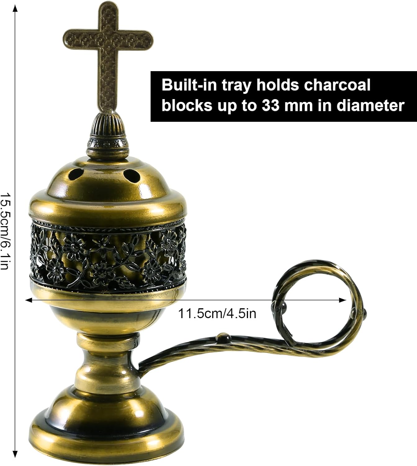 Incense Burner, Frankincense Charcoal Incense Stand, Incense Burner Holder, Ideal for Aromatherapy, Yoga and Spa, Home and Christian Church Censer