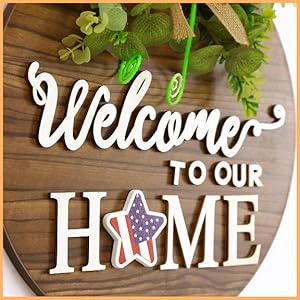 Seasonal Wooden Welcome Sign for Front Door with Eucalyptus & Striped Bow Wreath, Farmhouse Wall Hanging Decor