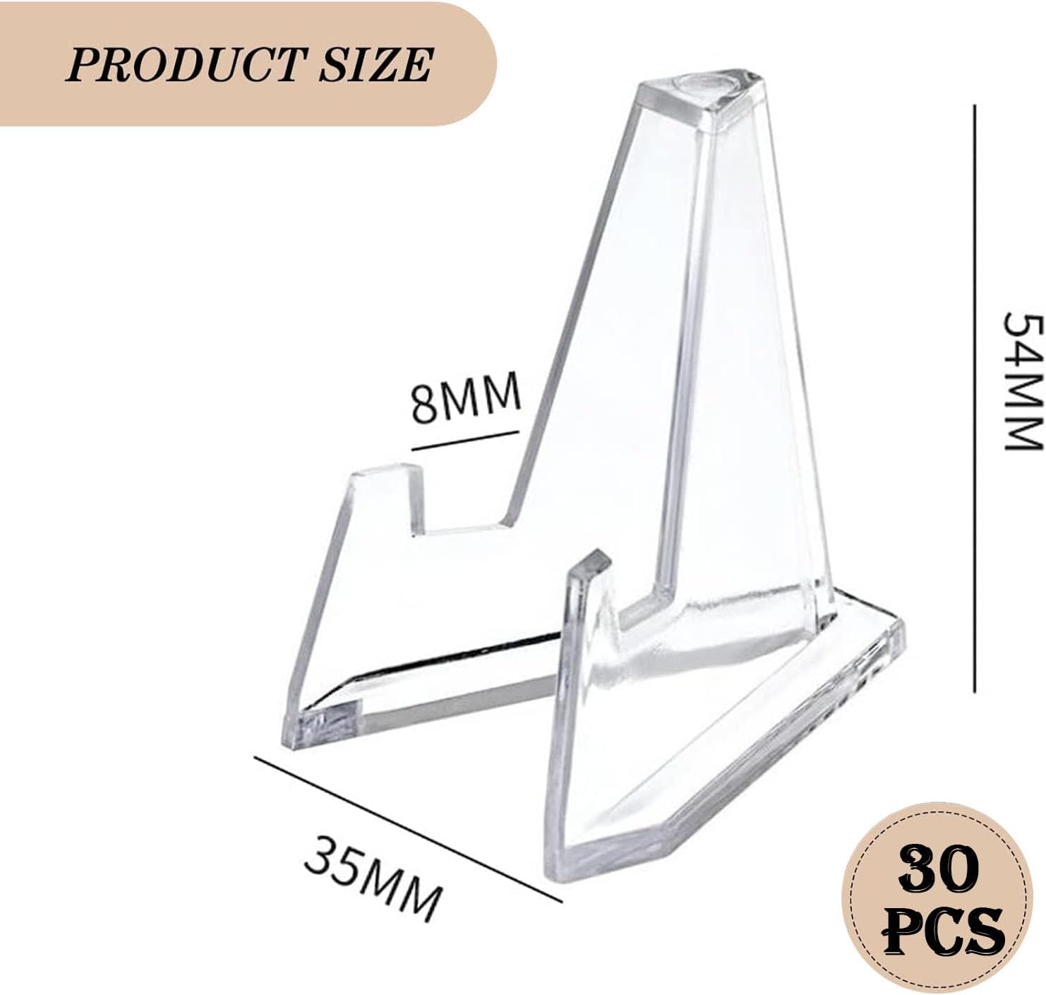 30 Pack Mini Clear Acrylic Easel Stands Card Stands for Display Coin Display Easel, Clear Multifunctional Display Holder