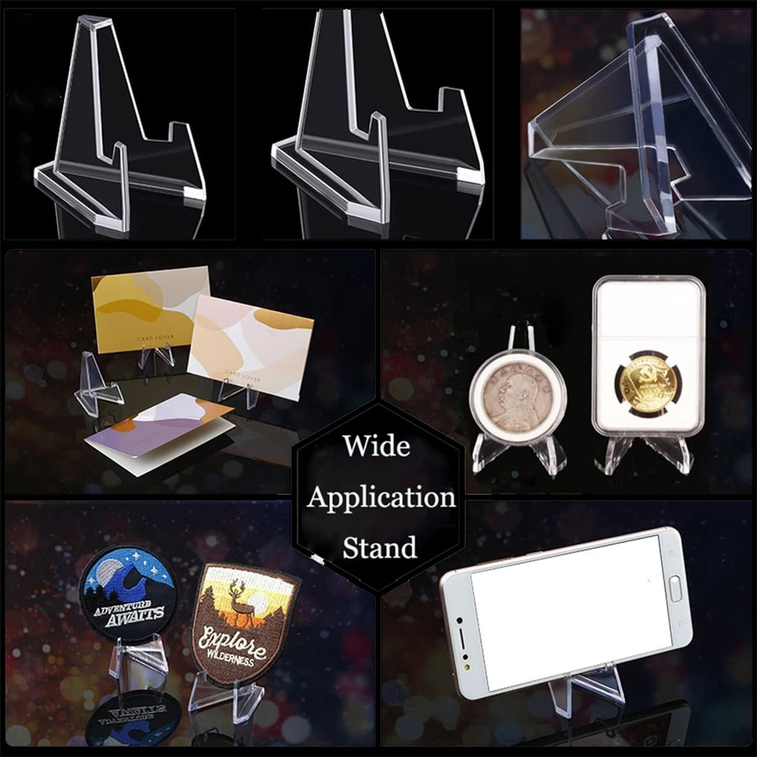 30 Pack Mini Clear Acrylic Easel Stands Card Stands for Display Coin Display Easel, Clear Multifunctional Display Holder