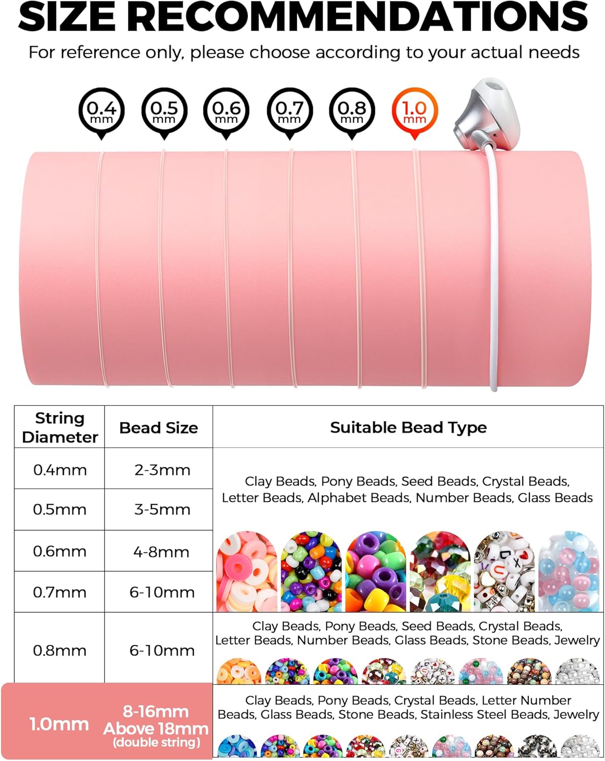DIY Beading Stretch Cords 0.4/0.5/0.6/0.7/0.8/1mm Round Crystal Elastic String for Bracelets Necklace Beading & Jewelry Making