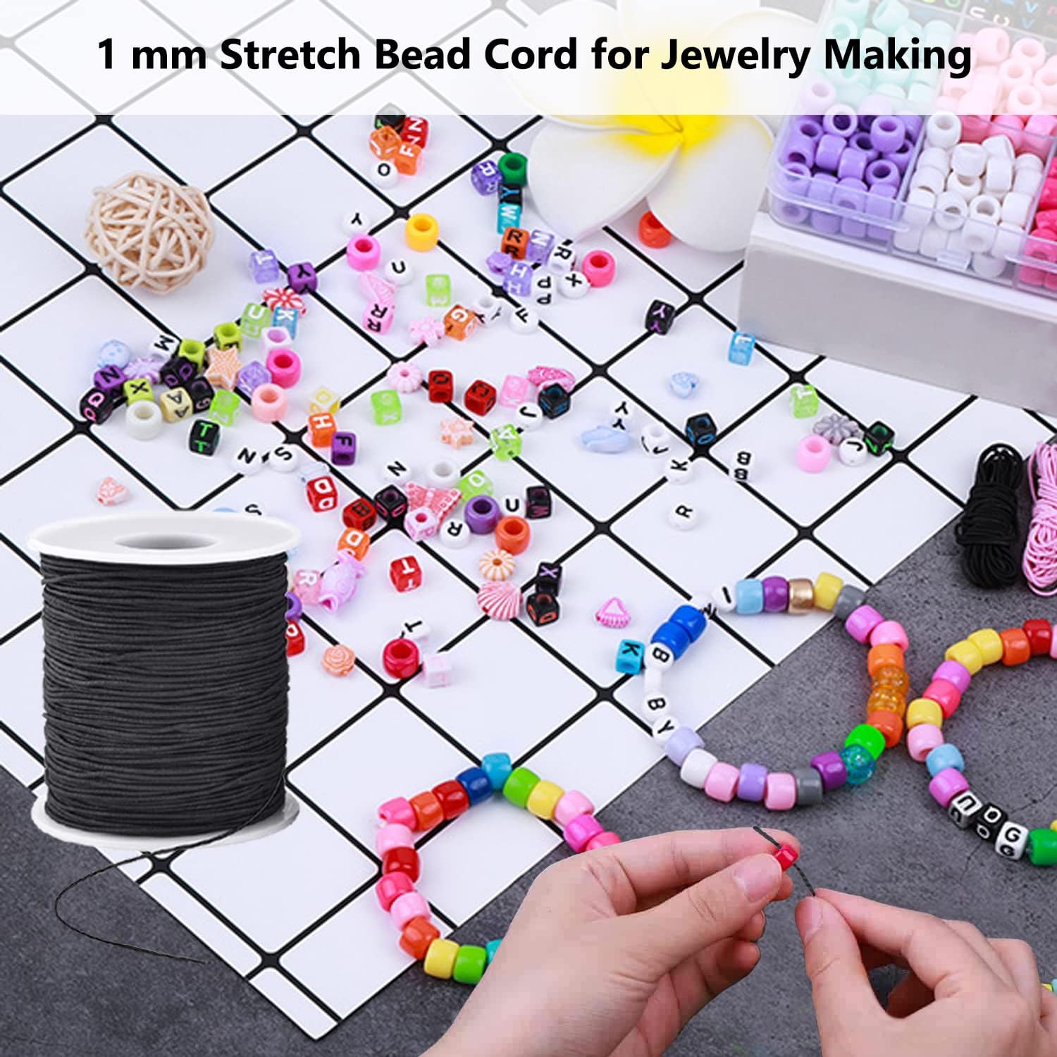 Elastic Cord for Bracelets, 1 mm 100m Durable Bracelet String, Stretch Elastic String for Jewelry Making, Necklaces and Beading