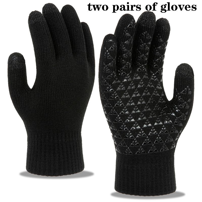 two pairs of gloves Winter men's and women's universal cashmere knitted touch screen gloves full finger mittens ski short warm wrist gloves
