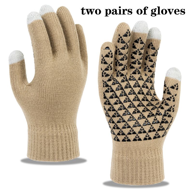 two pairs of gloves Winter men's and women's universal cashmere knitted touch screen gloves full finger mittens ski short warm wrist gloves