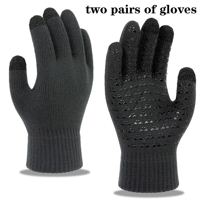 two pairs of gloves Winter men's and women's universal cashmere knitted touch screen gloves full finger mittens ski short warm wrist gloves
