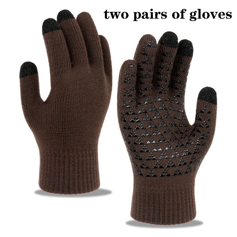 two pairs of gloves Winter men's and women's universal cashmere knitted touch screen gloves full finger mittens ski short warm wrist gloves