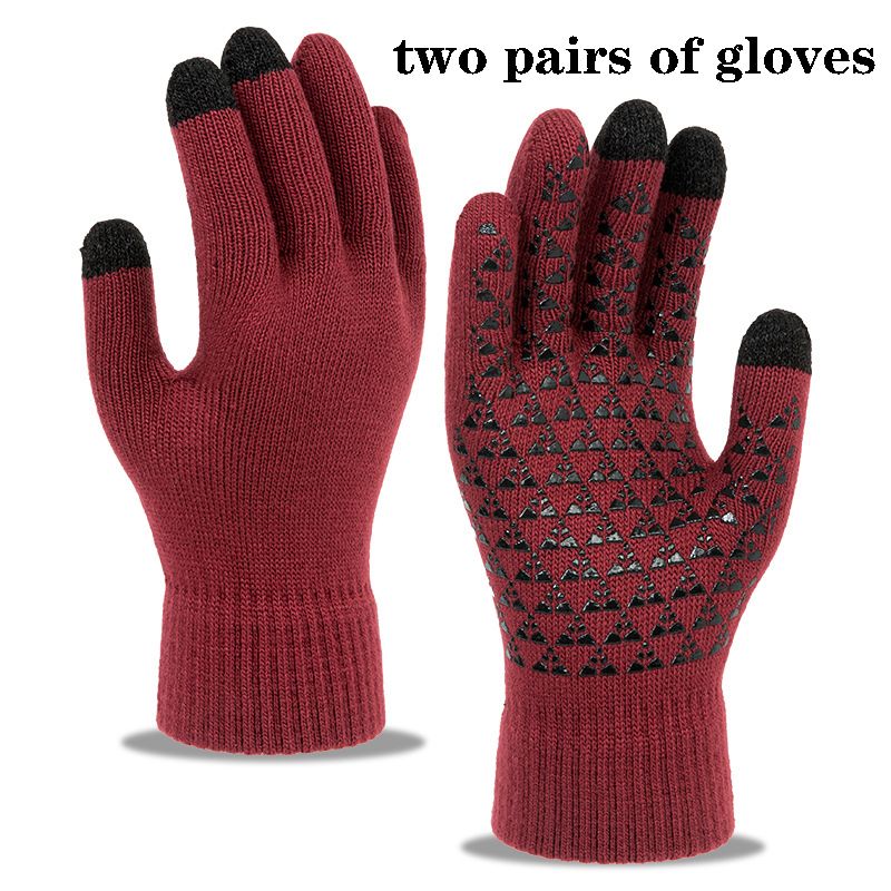 two pairs of gloves Winter men's and women's universal cashmere knitted touch screen gloves full finger mittens ski short warm wrist gloves