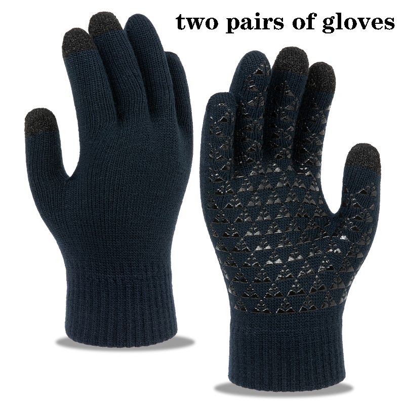two pairs of gloves Winter men's and women's universal cashmere knitted touch screen gloves full finger mittens ski short warm wrist gloves