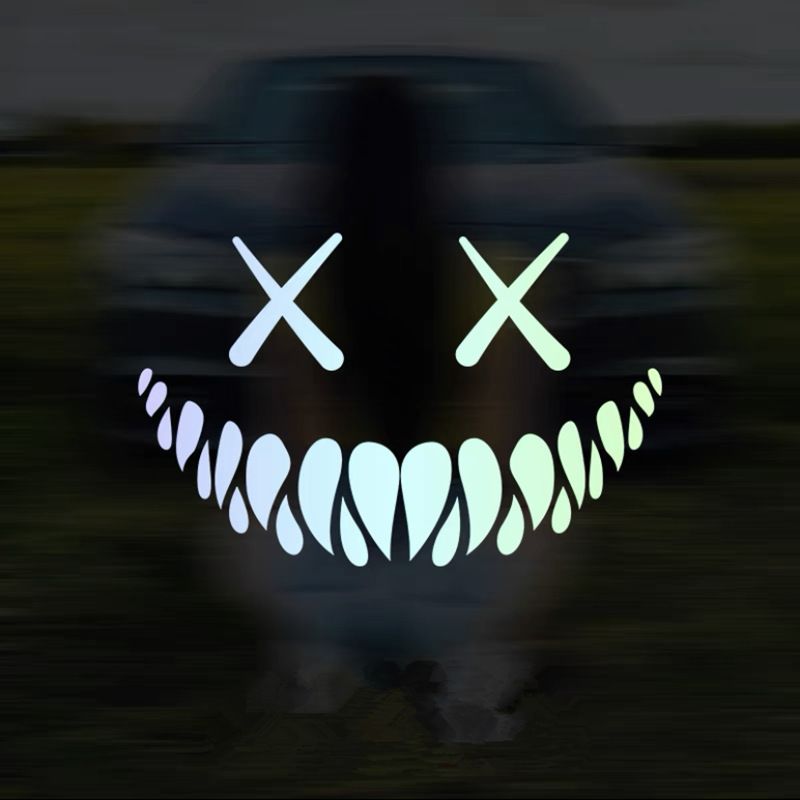 2pcs Reflective Smile Demon Car Sticker,Funny Cool Die Cut Waterproof Car Window Decal 18x11.5cm