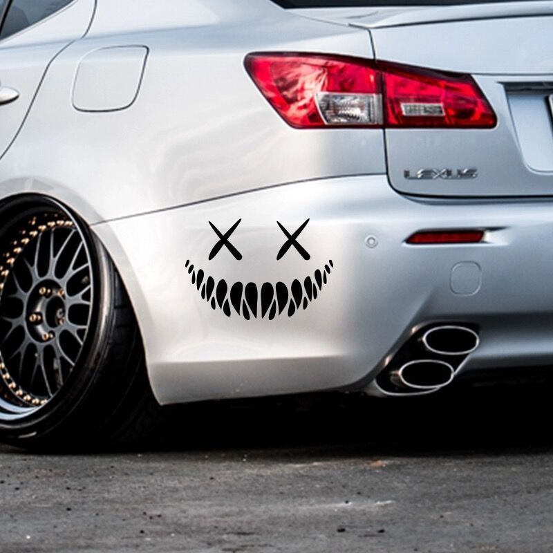 2pcs Reflective Smile Demon Car Sticker,Funny Cool Die Cut Waterproof Car Window Decal 18x11.5cm