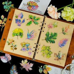 30 pcs of three-dimensional hot stamping PET laser stickers with leaf and plant patterns in Ins style, waterproof stickers for scrapbooking materials and decoration.