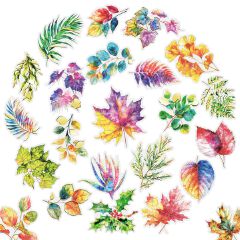 30 pcs of three-dimensional hot stamping PET laser stickers with leaf and plant patterns in Ins style, waterproof stickers for scrapbooking materials and decoration.
