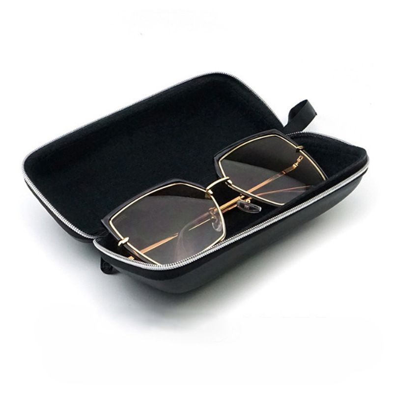 Storage bag Universal rectangular leather zipper leather case, portable black leather glasses case, pvc sunglasses case.