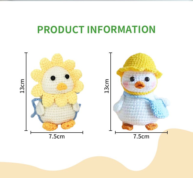 2 set Beginner kit crochet by hand. Crochet plush duck DIY wool material package.