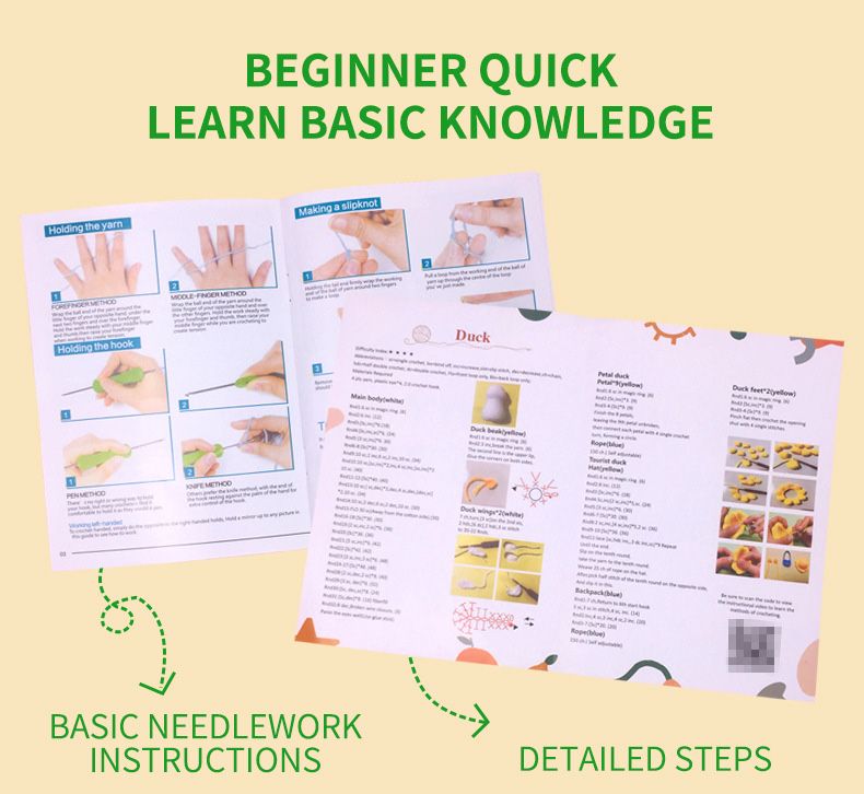2 set Beginner kit crochet by hand. Crochet plush duck DIY wool material package.
