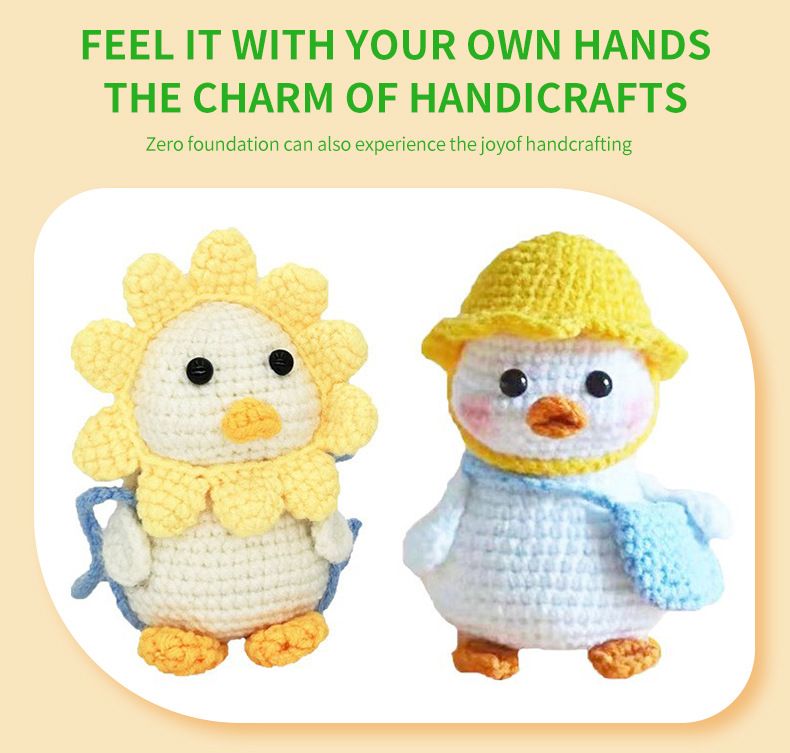 2 set Beginner kit crochet by hand. Crochet plush duck DIY wool material package.