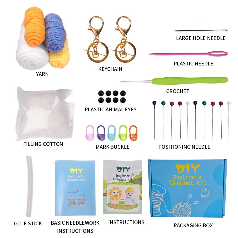 2 set Beginner kit crochet by hand. Crochet plush duck DIY wool material package.