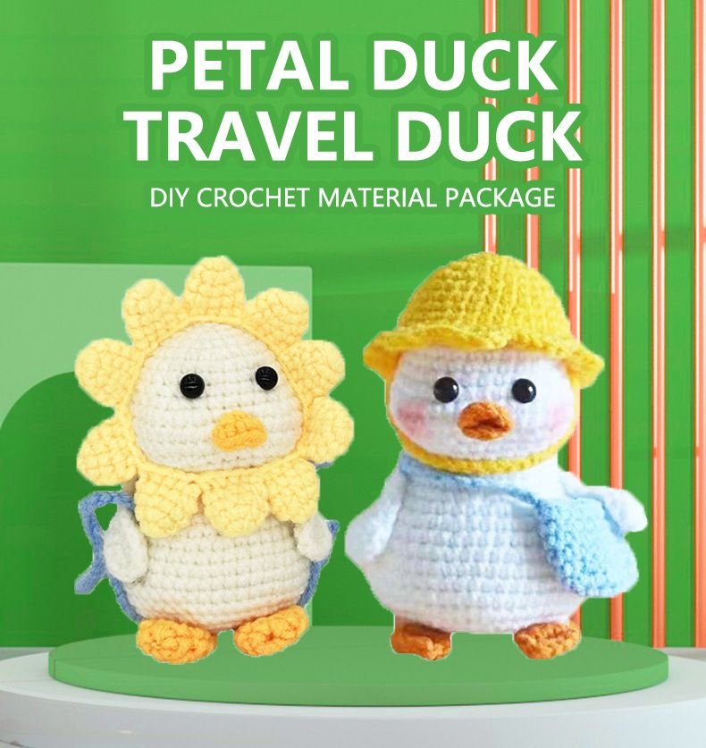 2 set Beginner kit crochet by hand. Crochet plush duck DIY wool material package.